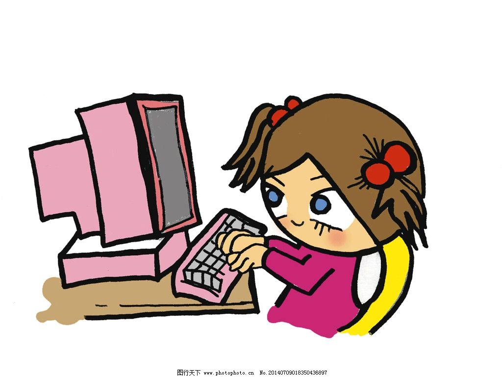 办公桌上操作电脑的IT程序员卡通素材-欧莱凯设计网