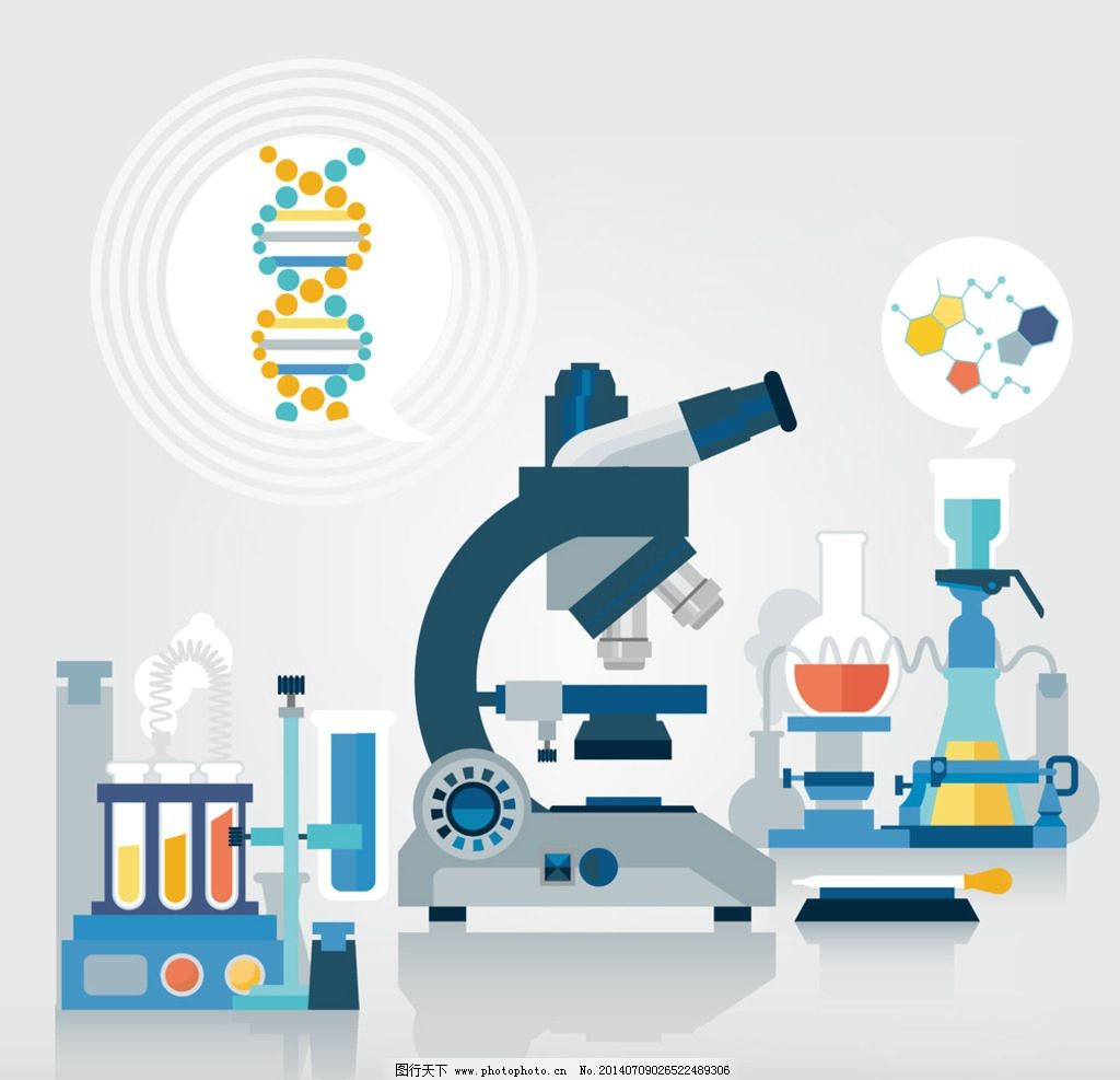 科技背景 科学研究 显微镜 科学实验 手绘 试管 dna 实验器械 化学