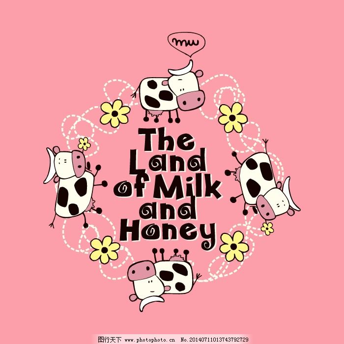印花矢量图 可爱卡通 卡通动物 奶牛 英文 免费