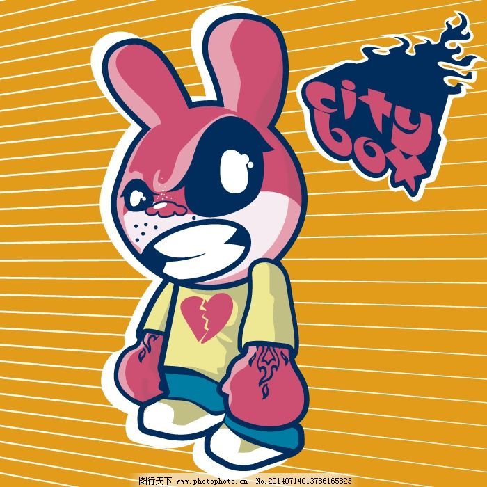 印花矢量图 可爱卡通 动物 兔子 英文 免费素材