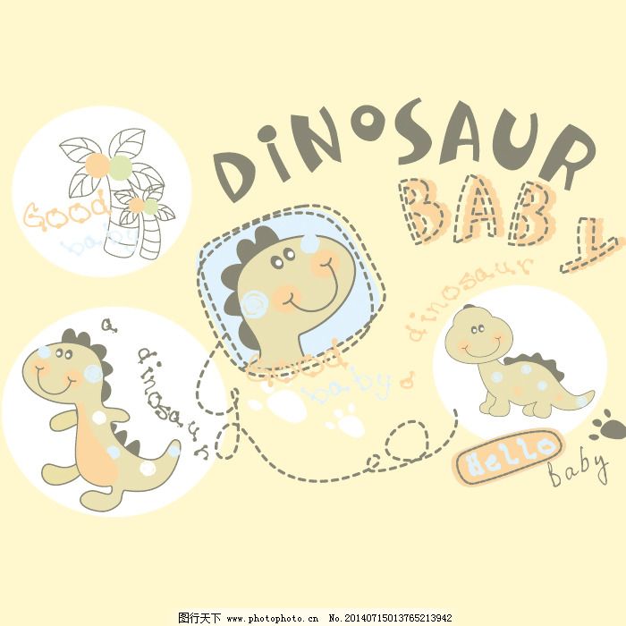 印花矢量图 可爱卡通 卡通动物 恐龙 英文 免费
