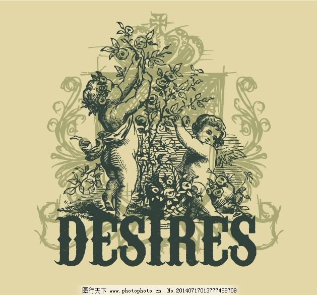 印花矢量图 人物 天使 英文 墨绿色 免费素材