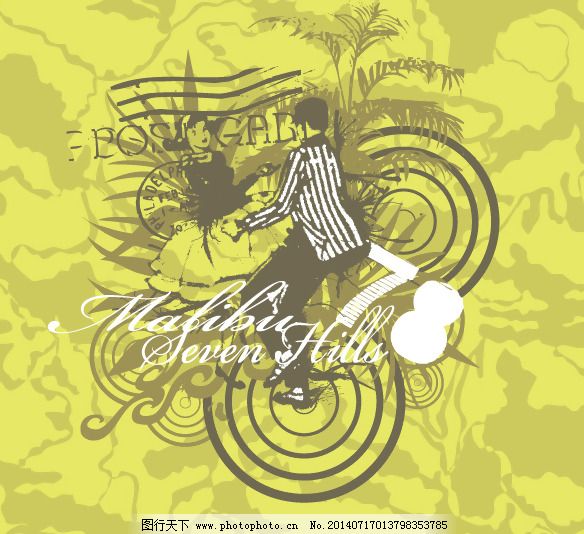 印花矢量图 少男少女 约会 跳舞 英文 免费素材