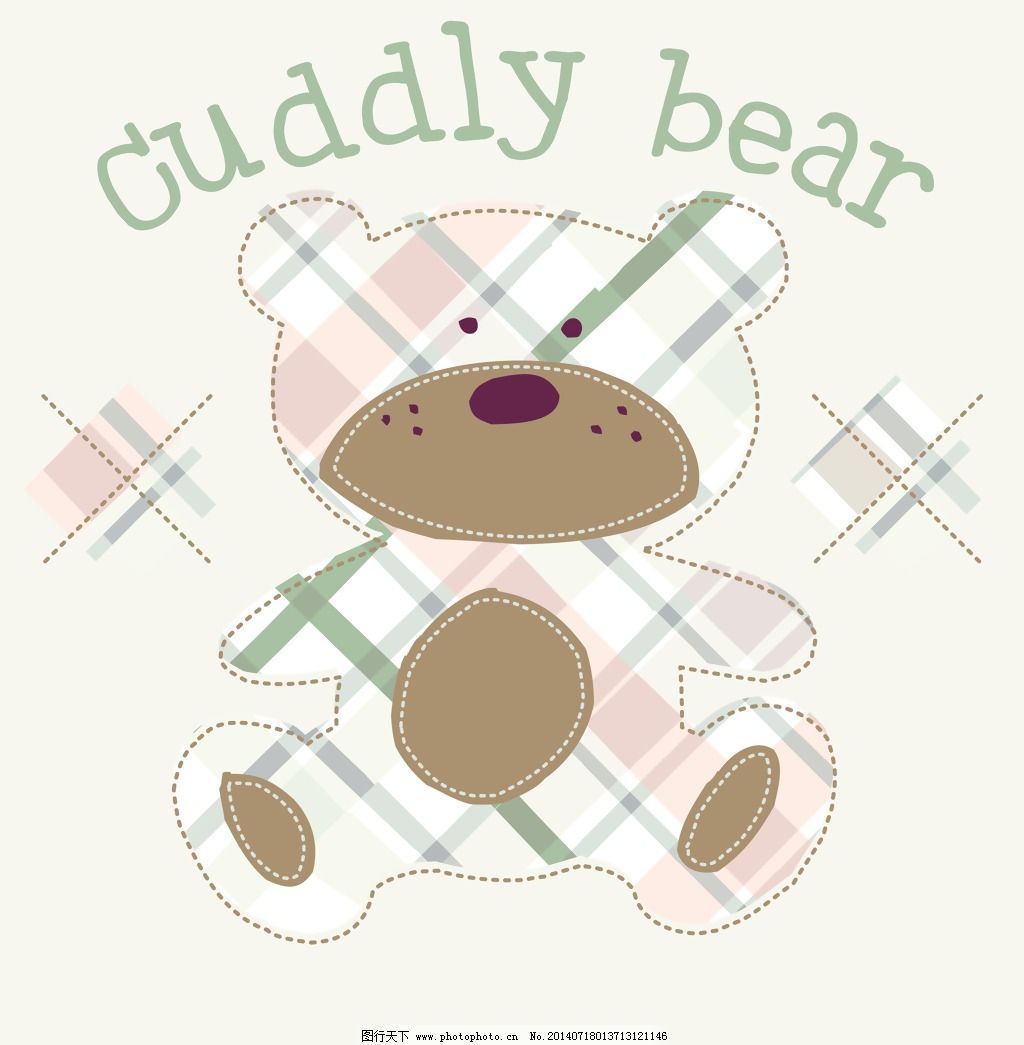 印花矢量图 动物 熊 文字 英文 免费素材