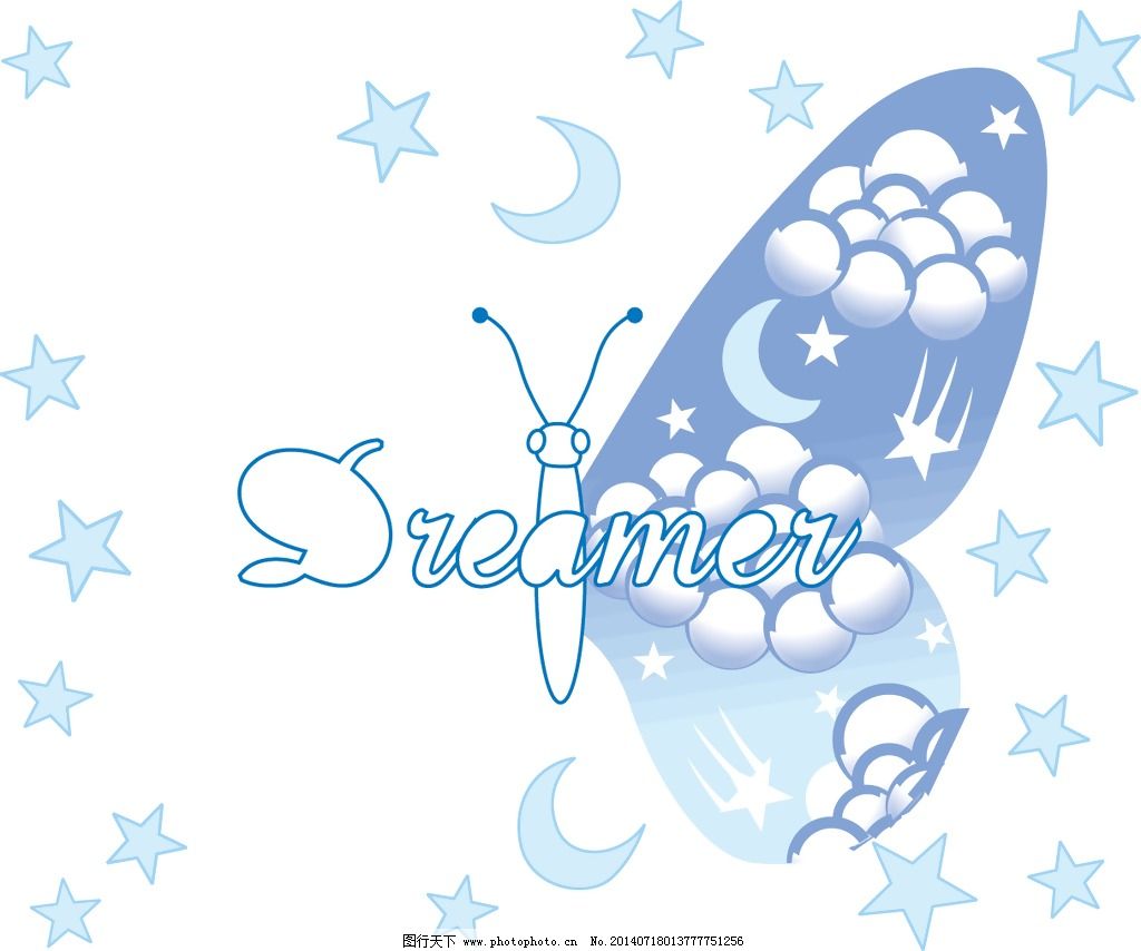 印花矢量图 卡通动物蝴蝶 文字 英文 图文结合