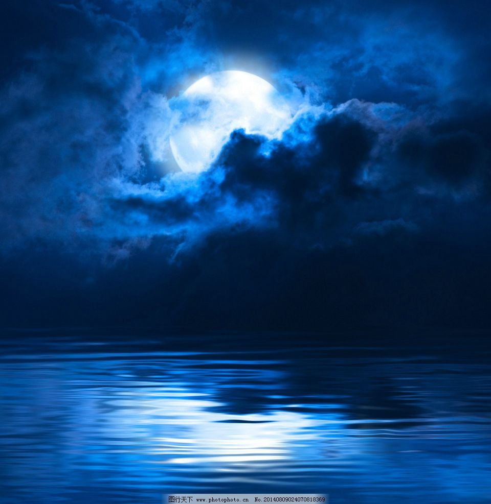 月球 月光 月亮 海面 倒影 夜色 天空 设计 自然风光 自然景观 300dpi