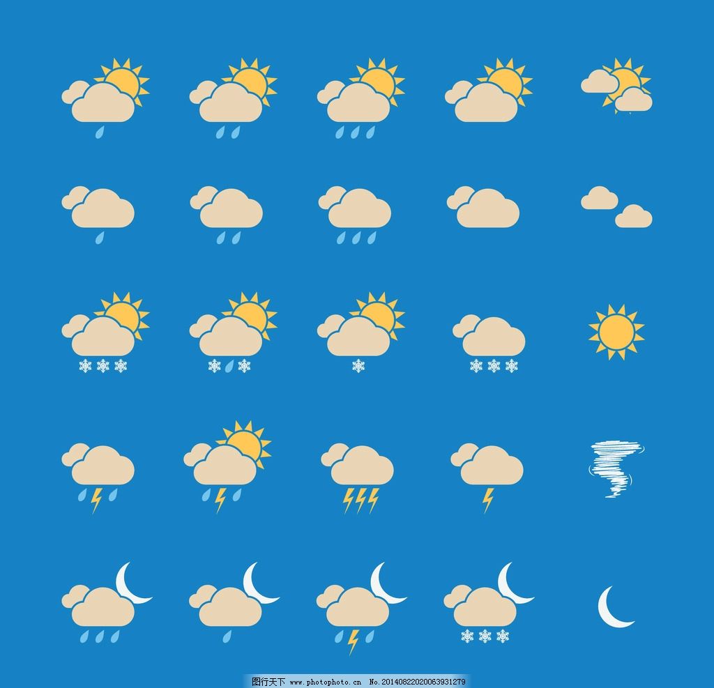 晴天 下雨 多云 阴天 图标_蓝色,卡通,天气,图标,晴天,阴天,下雨,下雪,多云,闪电,,其他,空间环境