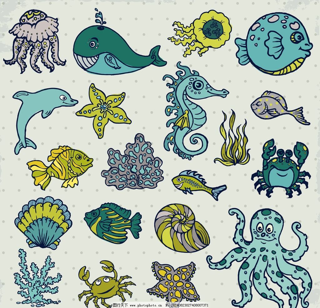 海洋生物 鱼 海底 海底世界 卡通鱼 海鲜 乌贼 海星 螃蟹 海虾 乌龟图片