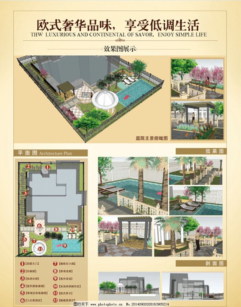 别墅庭院 室内设计 园林 装饰 装修 欧式 庭院 艺术设计 展板 植物