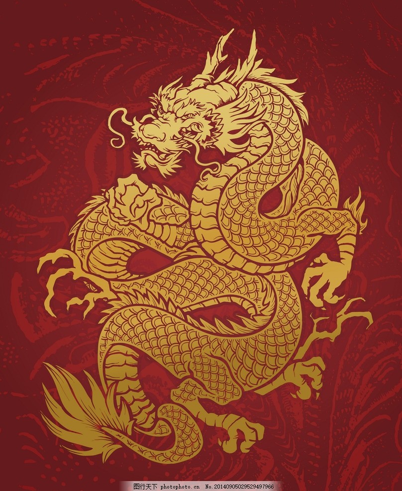 T恤图案,中国龙 手绘 服装图案 时尚 手绘插画 休闲-图行天下图库