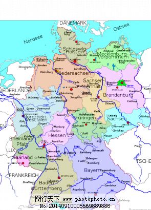 德国的政治地图的矢量绘图图片
