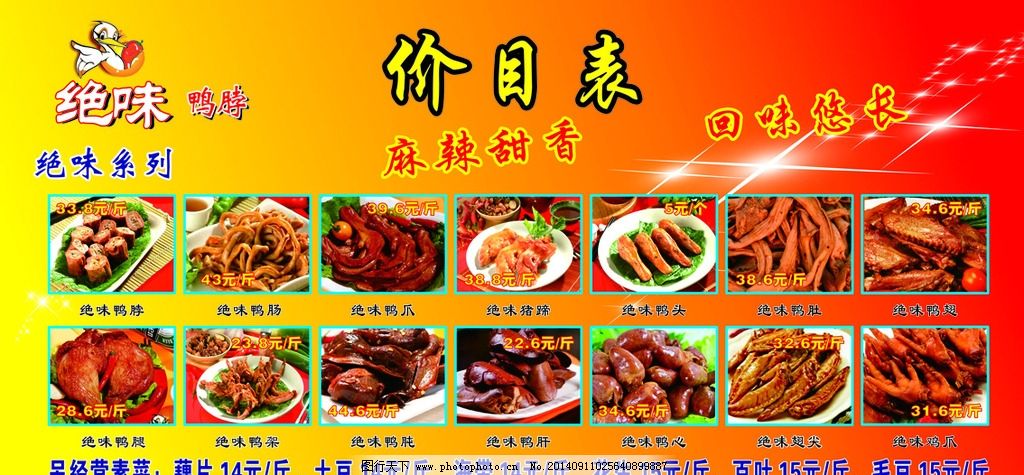 绝味鸭脖价目表图片