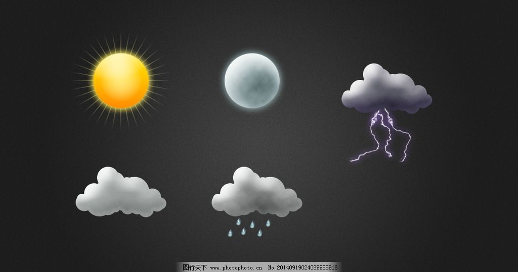 天气图标图片,太阳 乌云 闪电 雷雨-图行天下图