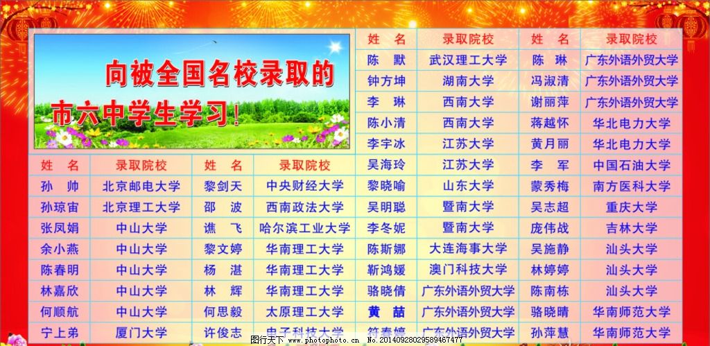 高考录取名单排版图片,喜庆背景 高清素材鲜花