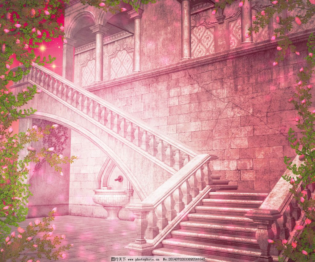 粉红色的城堡内的幻想的背景图片 自然风景 高清素材 图行天下素材网